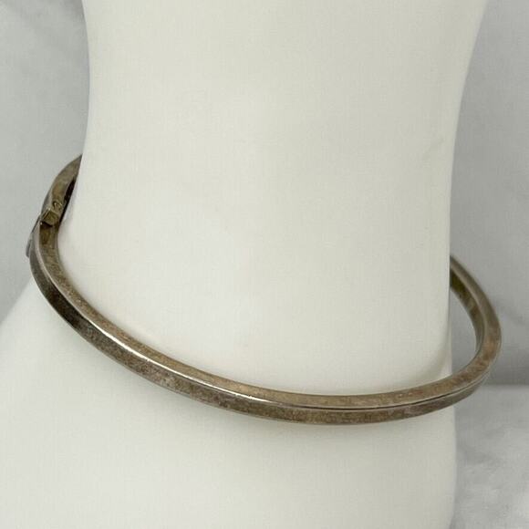 Vintage Mexico Silver Tone Abalone Shell Hinge Bangle ✨ - Picture 6 of 8